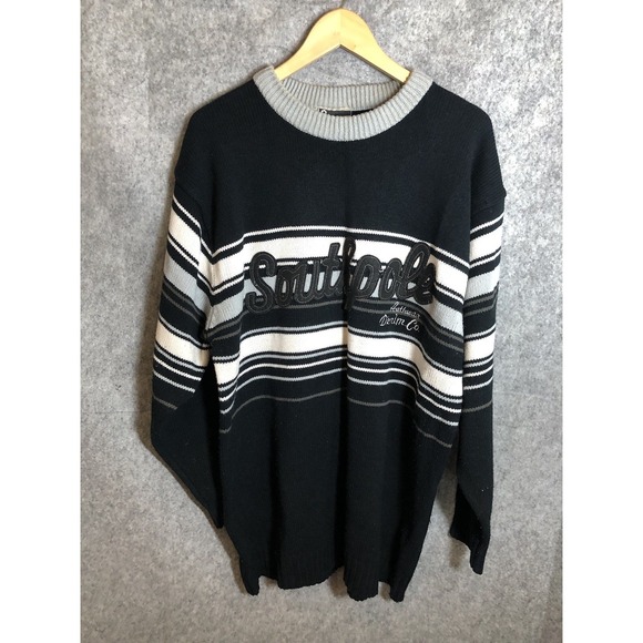 Southpole Sweater Mens 2XL Black Stripe Acrylic Spellout Casual Classic - Picture 2 of 9